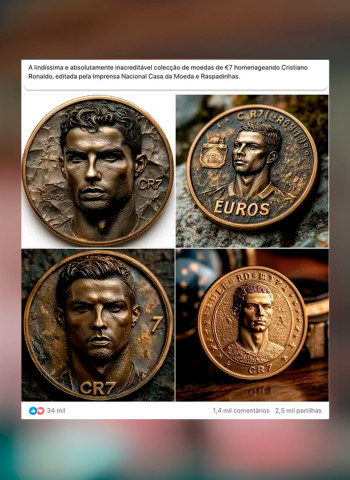 Cristiano Ronaldo não terá moeda comemorativa; rumor é desmentido por Banco e Casa da Moeda de Portugal