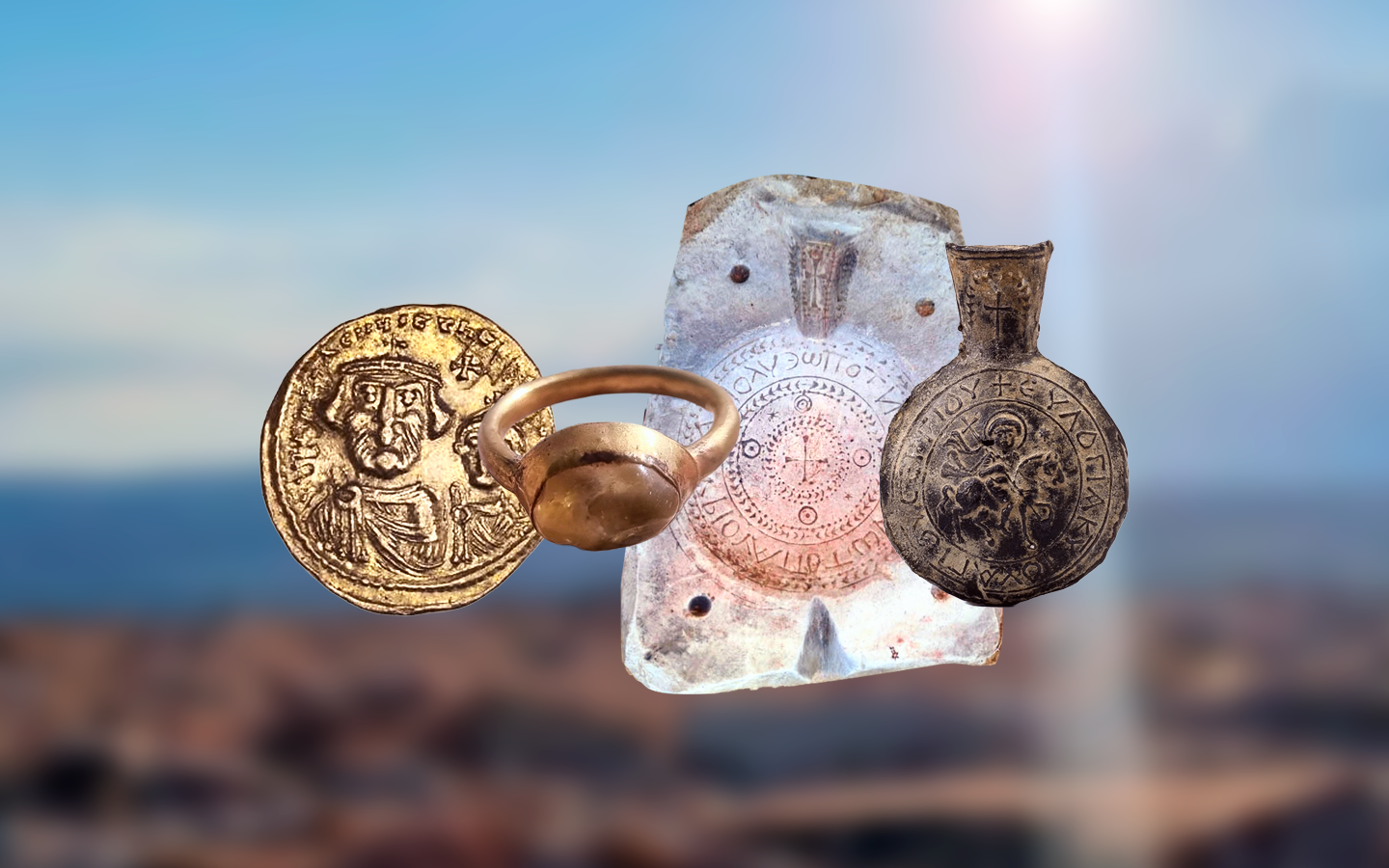 Além das moedas bizantinas de ouro, os arqueólogos também encontraram um molde de pedra usado há cerca de 1.400 anos para fabricar lembranças religiosas levadas por peregrinos cristãos.